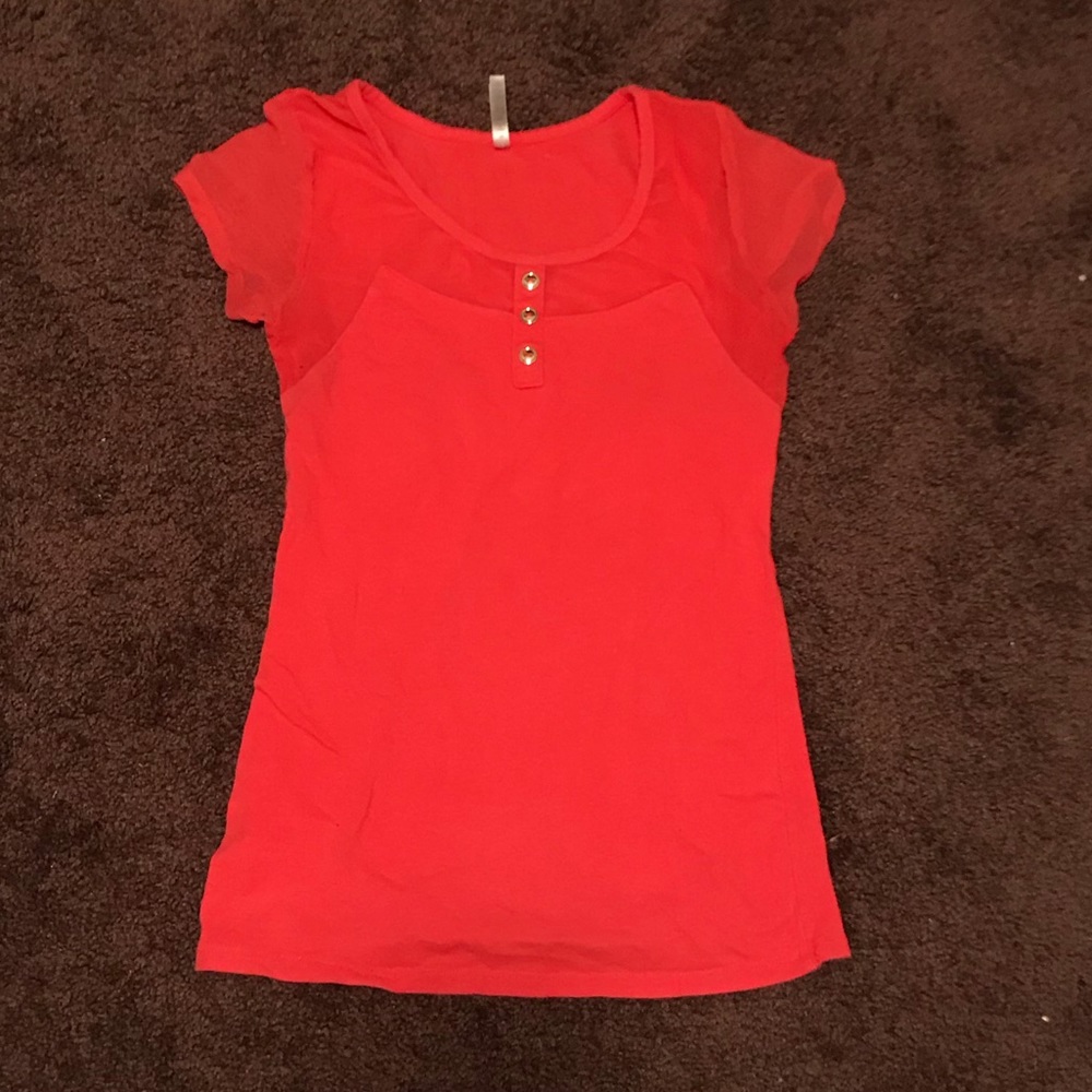 Coral Top with Mesh Sleeves